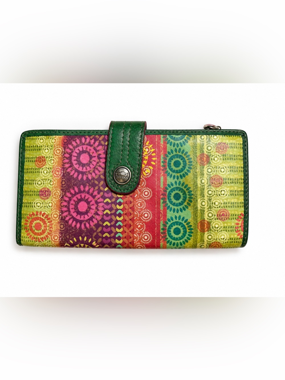 Fossil Multicolor Patterned Leather Continental Wallet - Green Trim